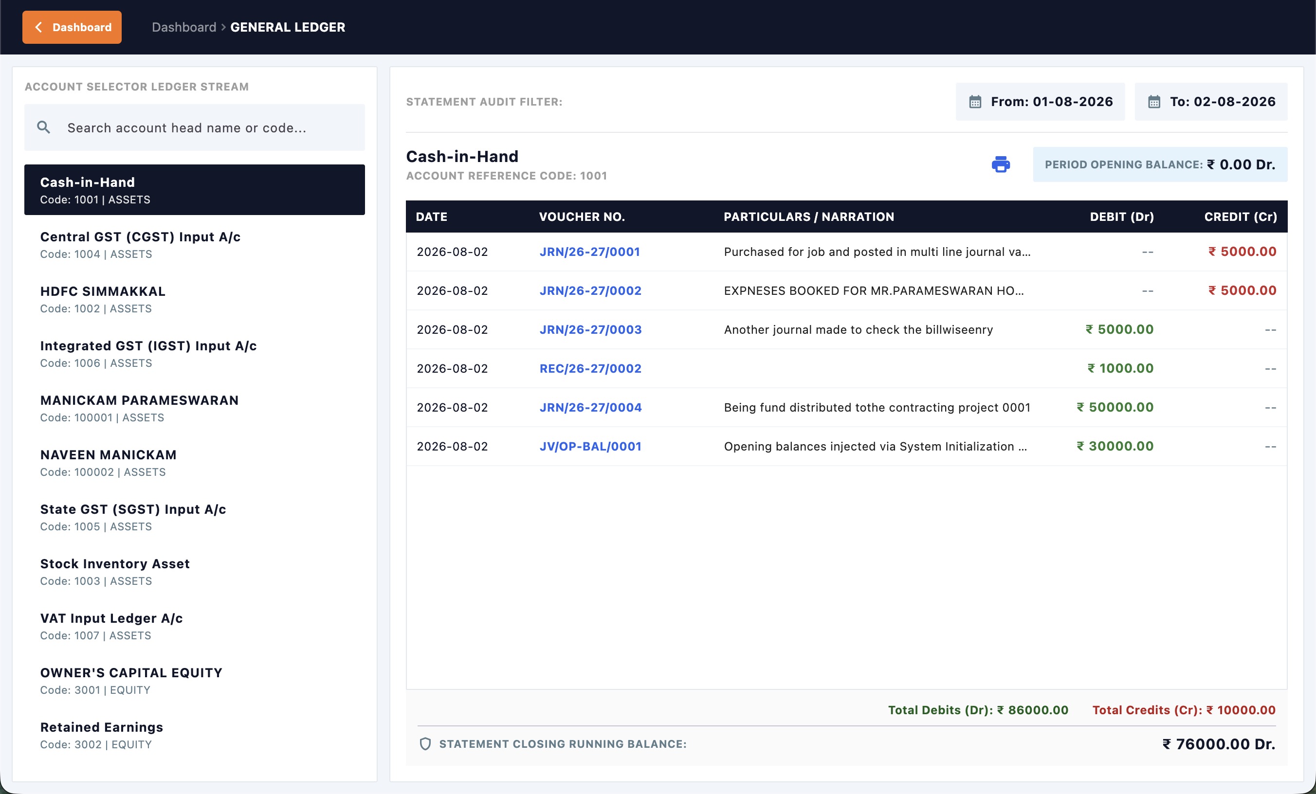 TradERP general ledger report